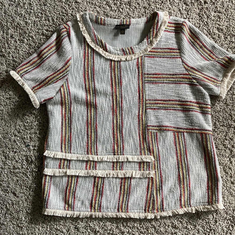 Anthropologie Current Air Thompson Tweed Striped Fringe Detail Top